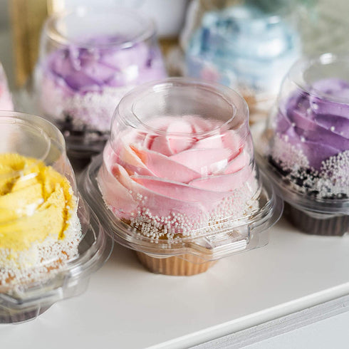 Sweet Aloha Individual Cupcake Container - Clear Plastic - Single Compartment Cupcake Carrier - Individual Cupcake Holder - Deep Dome - Stackable - BPA-Free - (Pack of 50)