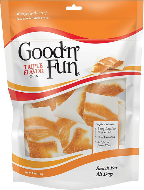 Good'n'Fun Triple Flavor Rawhide Chips with Real Chicken, 4 Oz