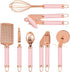 7 pieces Kitchen Gadget Set Copper Coated Stainless Steel Utensils, kitchen gadgets,utensil sets,Non-stic - Best Kitchen Cookware with Soft Touch Pink Handles(Pink)