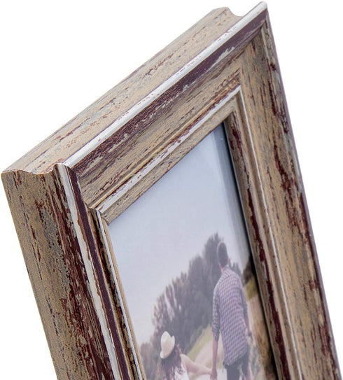 Truu Design, Decorative Weathered, 4 x 6 inches, Beige Distressed Wooden Look Picture Frame, 4" x 6"