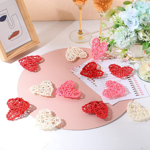 Geosar 24 Pieces Valentines Day Vase Filler Heart Vase Filler DIY Craft Rattan Heart Balls Decorative Hanging Wicker Balls Ornaments for Valentine's Day Wedding Decor, 2.7 Inches
