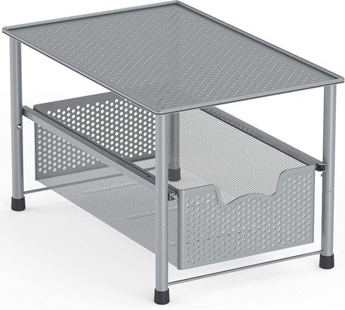 SimpleHouseware Stackable Under Sink Cabinet Sliding Basket Organizer Drawer, Silver