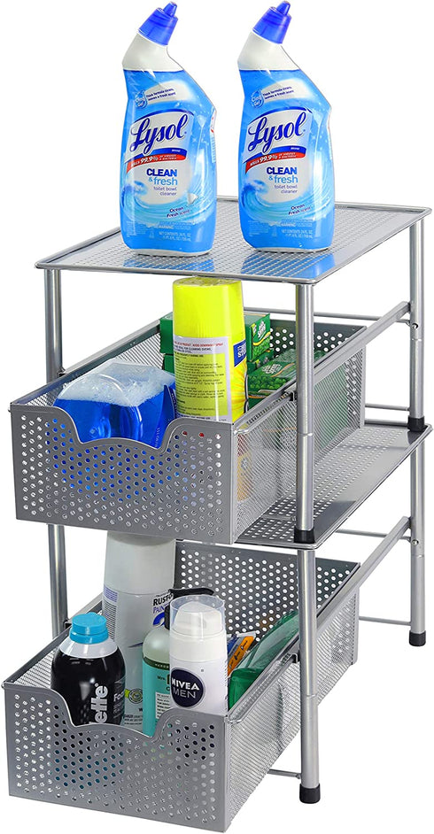 SimpleHouseware Stackable Under Sink Cabinet Sliding Basket Organizer Drawer, Silver