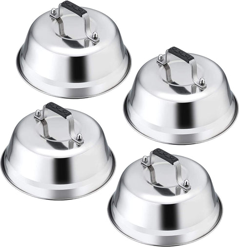 Melting Dome Lid Set of 4, Leonyo 9" Professional Stainless Steel Griddle Accessories, Durable Basting Steaming Cover for Teppanyaki Flat Top Griddle Grill, Rivets Handle, Hamburger Bacon Cheese Steak