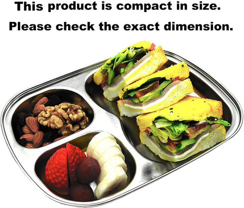Korean Stainless Steel Divided Plates by KS&E, Kids Toddlers Babies Tray, BPA Free, Diet Food Control, Camping Dishes, Compact Serving Platter, Dinner Snack, 3 Compartment Plate Silver, Set of 2