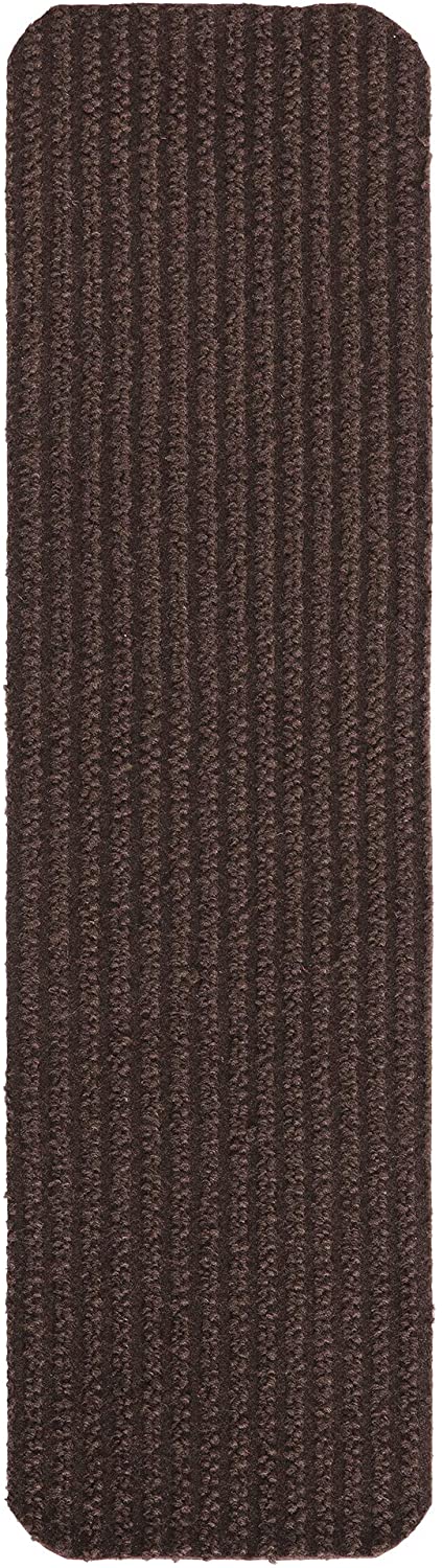 Ottomanson Lifesaver Collection Utility Ribbed Stair Treads, 8" X 30", 14 Pack, Brown