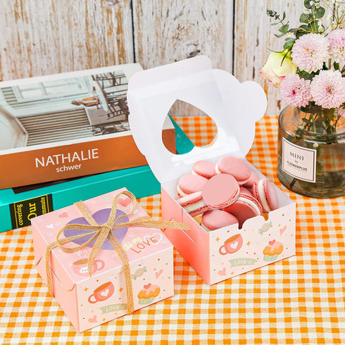 VGOODALL Valentines Day Bakery Boxes Cupcake Boxes Cookie Boxes with Heart Window for Holiday Pastries, Doughnut, Brownies, Truffles Gift Giving