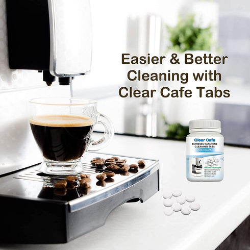 Espresso Machine Cleaning Tablets - Espresso Machine Cleaner - 50 Count 1 Year Supply - Best for Breville Miele Keurig Krups Jura Espresso Coffee Makers - Espresso Machine Accessories -Clear Cafe
