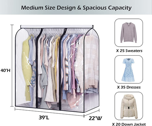 SLEEPING LAMB 40'' Clear Garment Bags for Closet Storage Bottom Enclosed Hanging Clothes Storage Bag Sealed Clothes Cover for Coats, Suits, Sweaters, Dresses