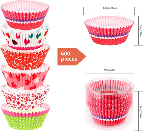 600Pcs Valentine's Day Cupcake Liners Red Heart Cupcake Wrappers for Baking, Standard Size Paper Baking Cups Small Muffin Liners Candy Cup for Valentine's Day Wedding Holiday Themed Party Decor
