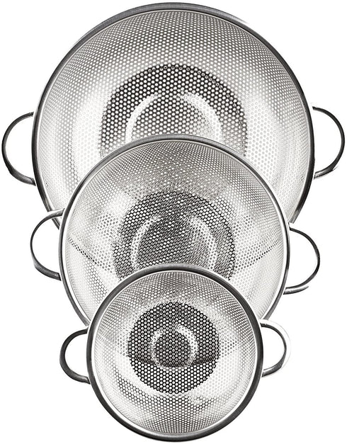 HLM 3-Piece Stainless Steel Mesh Micro-Perforated Strainer Colander Set (1-Quart, 2.5-Quart and 4.5-Quart)