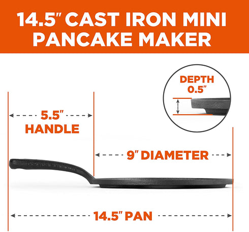 COMMERCIAL CHEF Cast Iron Pancake Pan, Silver Dollar Pancake Griddle, Easy to Clean & Heats Evenly, Makes 7 Mini Silver Dollar Pancakes