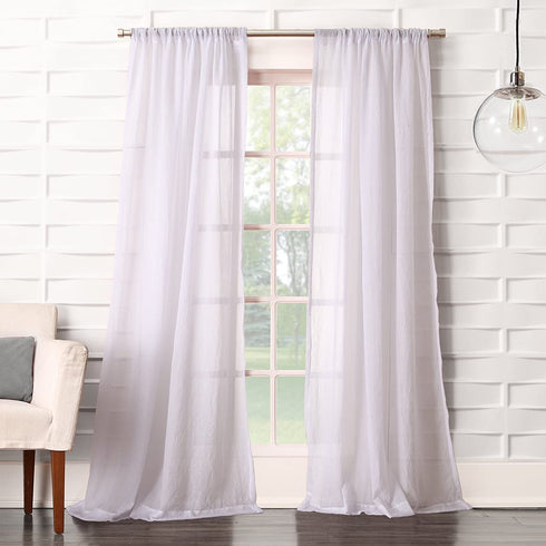 No. 918 Tayla Crushed Texture Semi-Sheer Rod Pocket Curtain Panel, 50" x 108", White