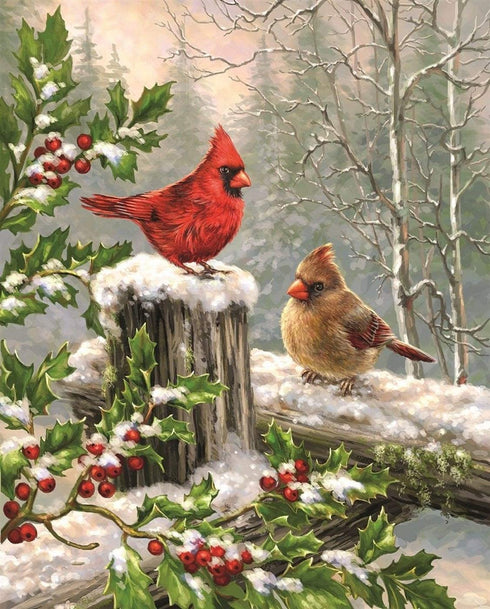 5D Full Drill Christmas Diamond Painting Kit,UNIME DIY Diamond Rhinestone Painting Kits for Adults and Children Birds Diamond Arts Craft, 12 x 16 inch (Cardinals in The Snow Birds Diamond Painting)