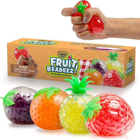 YoYa Toys Beadeez Squishy Fruit Stress Balls Toy (4-Pack) Tropical Designs Filled with Colorful, Squeezable Gel Water Beads - Promote Stress Relief, Calm Focus, Fun Play - Girls, Boys, Adults