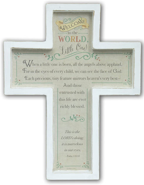 Abbey Gift 57654 Welcome to World Baby Cross, 8.5 x 1 x 11 inches, Beige, White