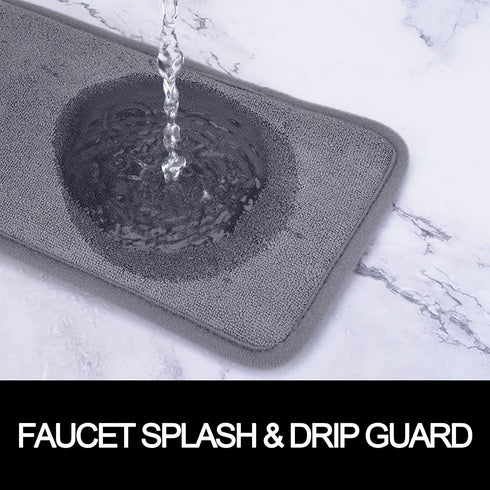 4PCS Kitchen Faucet Absorbent Mat, Fettorler Splash Guard for Sink, Microfiber Sink Splash Catcher Behind Faucet, Ultra Absorbent & Faster Drying Mat for Farmhouse, Bathroom, RV, 15 x 5.3 Inch, Grey