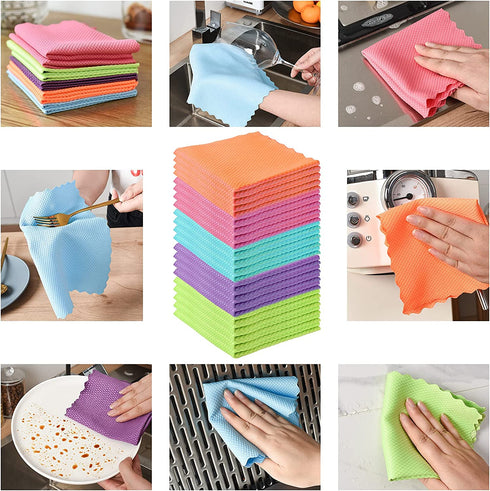 Streak-Free Miracle Cleaning Cloths, 20 Pack Fish Scale Cleaning Cloth Reusable for Window, Nano Scale Easy Clean Rags, Nanoscale Cleaning Cloth, Microfiber Glass Towels Easycleanco Cloths (9.8x9.8in)