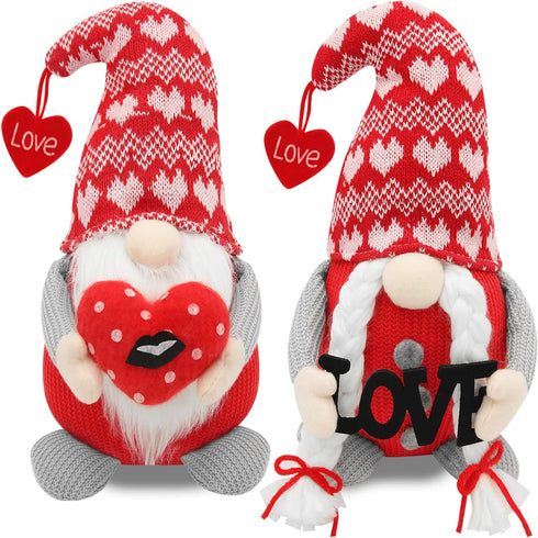 SURCVIO 2 Pack Valentine's Day Gnomes Plush Decorationes, Mr & Mrs Handmade Scandinavian Swedish Tomte Gnome, Valentines Day Decor for Home Tiered Tray Ornaments, Big Valentines Gnomes 10 x 5.5 Inch