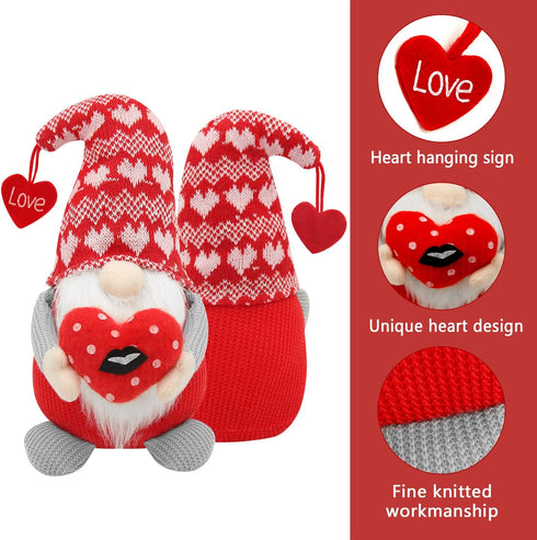 SURCVIO 2 Pack Valentine's Day Gnomes Plush Decorationes, Mr & Mrs Handmade Scandinavian Swedish Tomte Gnome, Valentines Day Decor for Home Tiered Tray Ornaments, Big Valentines Gnomes 10 x 5.5 Inch