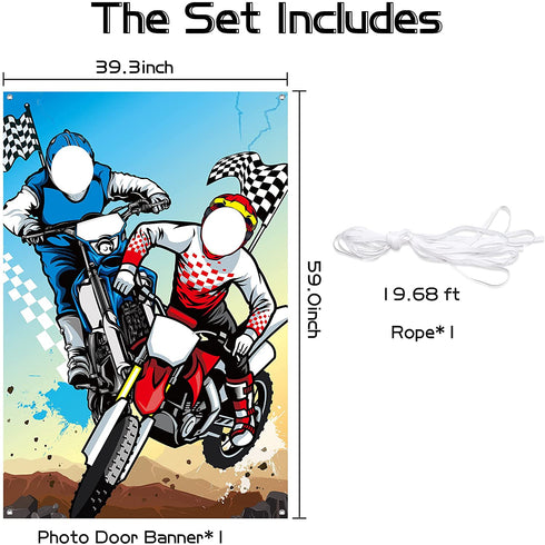 PANTIDE Motocross Photo Door Banner Backdrop Props, Large Satin Photo Background Face Photography Banner Decor Dirt Bike Theme Party Favor Supply Decorations Funny Party Games for Kids, 59 x 39 Inch