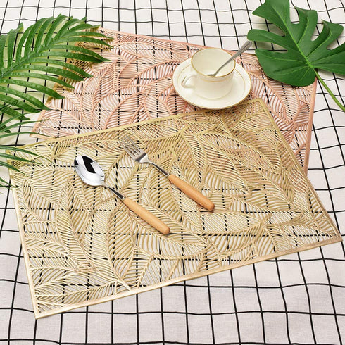 MLADEN Rectangle Placemats Set of 6, Leaf Functional Table Mat for Dining Kitchen Restaurant Table Decoration (Gold)