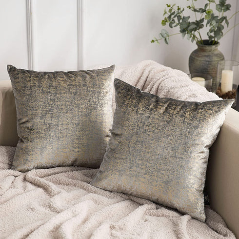 Phantoscope Pack of 2 Sparkling Velvet Decorative Throw Pillow Covers Soft Gold Glitter Square Cushion Cover Pillowcase for Couch Bed and Chair, Grey, 18 x 18 inches, 45 x 45 cm