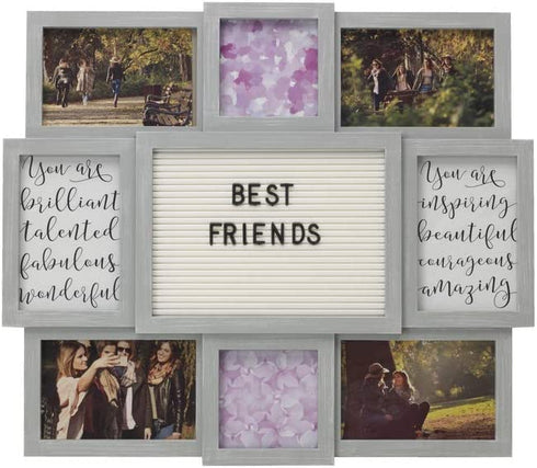 Melannco Customizable Letterboard 8-Opening Photo Collage, 19 x 17 inch,Distressed Grey