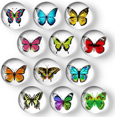 COSOW 12Pcs Glass Strong Magnetic Refrigerator Magnet Fridge Sticker - Butterfly Round Glass Fridge Decoration, Office Whiteboard Magnet, Cabinet Magnet, Dishwasher Magnet, Cabinet Cute Locker Magnet