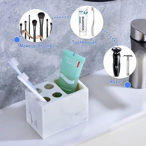 Resin Toothbrush Holder in JINCROP, 5 Slots Hygienic Toothbrush Bathroom Storage Stand Dispenser Organizer Set for Toothbrushes, Make-up Brushes and More, (Ink White)