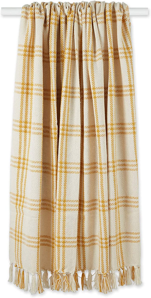 DII Modern Farmhouse Plaid Collection Cotton Fringe Throw Blanket, 50x60, White/Honey Gold