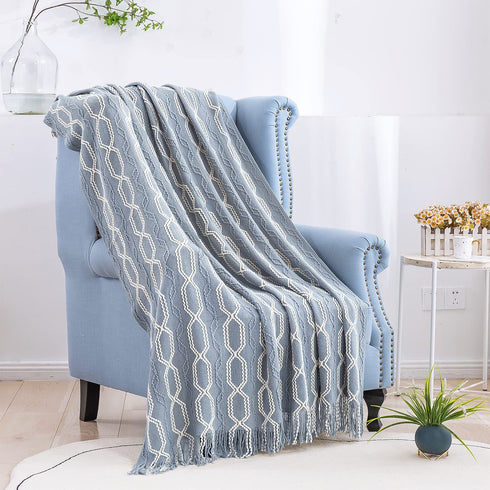 Lunarose Boho Throw Blanket for Couch,Soft Cozy Knit Home Decor Blanket,Lightweight Decorative Throw for Sofa Chair Bed Travel and Living Room-All Seasons Suitable(50"x60", Boho-Grey)