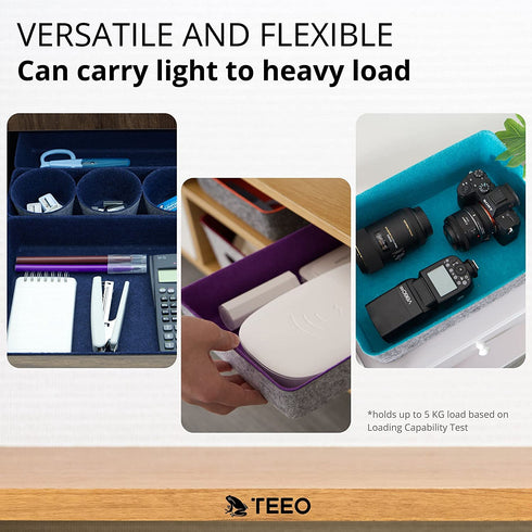 Teeo Felt Drawer Organizer Container Caddy Jewelry Tray Makeup Storage Organizers Home Office Desk Cosmetic Bins Dividers Box Compartment Nursery Bedroom Closet Organization, Pack of 7, Navy