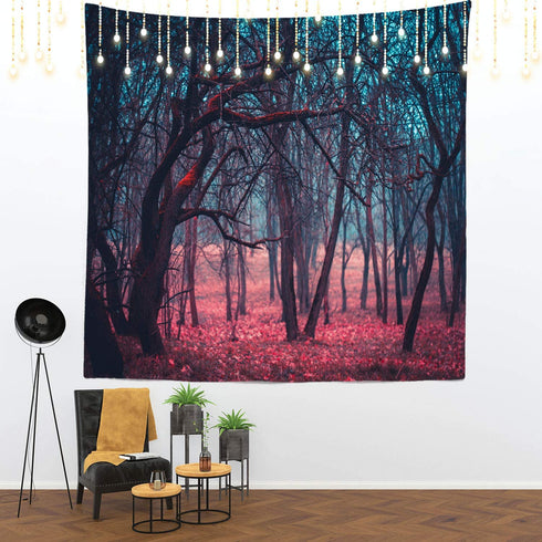 Shrahala Stranger Red Forest Tapestry, Mystic Green Moonlight Wall Hanging Large Tapestry Psychedelic Tapestry Decorations Bedroom Living Room Dorm(59.1 x 59.1 Inches, Red Forest)