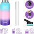 Vmini Water Bottle with Straw, Wide Sturdy Straw Lid with Dust Proof Cap, Wide Mouth Vacuum Insulated Stainless Steel Water Bottle, 32/40 oz