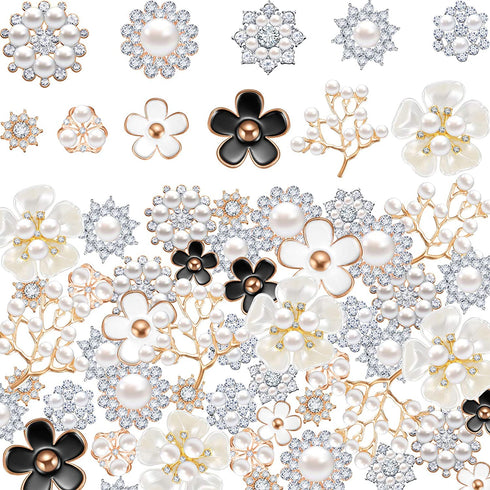 44 Pieces Pearl Rhinestone Buttons Embellishments Buttons Faux Pearl Buttons Flat Back Flower Rhinestone Buttons for Jewelry Making Wedding DIY Decor Clothes Bag Shoes Craft, 11 Styles
