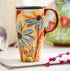CEDAR HOME Coffee Ceramic Mug Porcelain Latte Tea Cup With Lid 17oz. Orange Flower