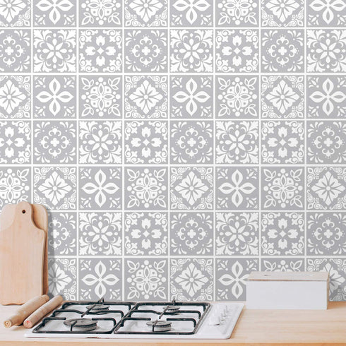 WALPLUS 24pcs 6" Peel and Stick Tiles Stickers Tile Paint Backsplash Removable Waterproof Self-Adhesive Decals Vinyl Home Kitchen Bathroom Decor (Andalu Light Grey)