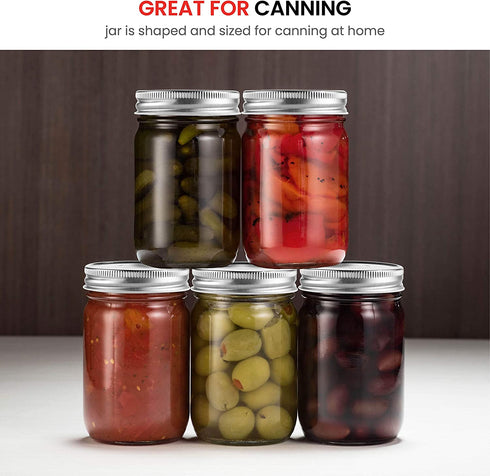 Regular-Mouth Glass Mason Jars, 12-Ounce (10-Pack) Canning Jars with Silver Metal Airtight Lids for Meal Prep, Food Storage, Canning, Drinking, Overnight Oats, Jelly, Dry Food, Spices, Salads, Yogurt