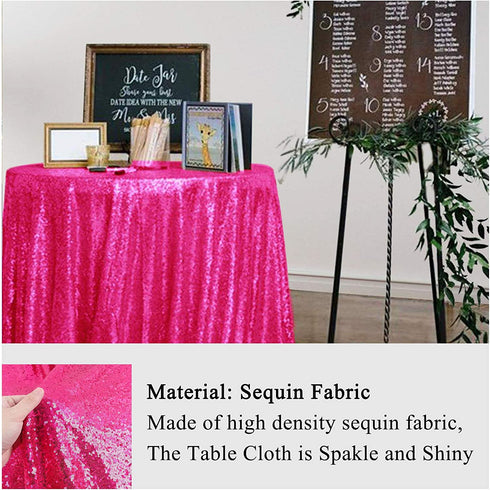 AMZLOKAE Sequin Tablecloth Round 72 Inch Hot Pink Glitter Table Cloths for Parties Dessert Tablecloth Round Sparkle Dining Table Cover Wedding Tablecloth