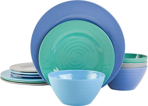 Gibson Home Brist Melamine Dinnerware Set, Service for Four (12pcs), Blue