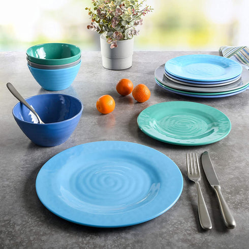 Gibson Home Brist Melamine Dinnerware Set, Service for Four (12pcs), Blue