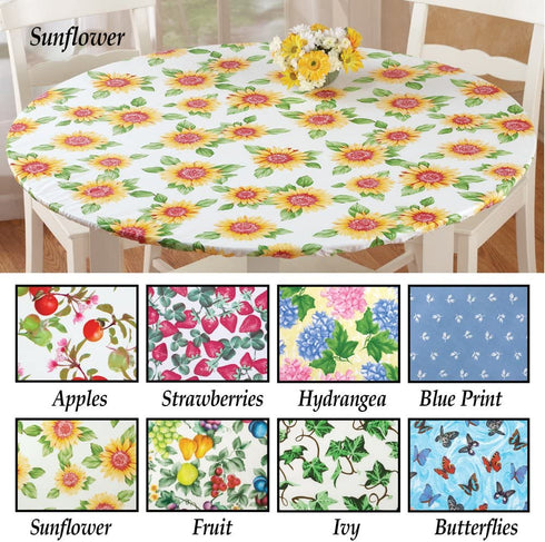 Collections Etc. Patterned Fitted Table Cover with Soft Flannel Backing and Durable Wipe-Clean Vinyl Construction, Hydrangea, Oval