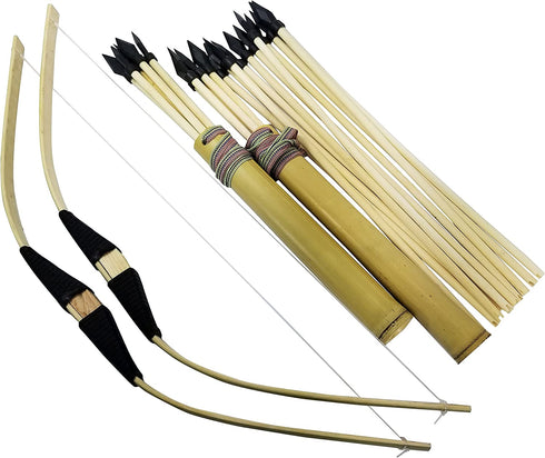 Adventure Awaits! - 2-Pack Handmade Wooden Bow and Arrow Set - 20 Wood Arrows and 2 Quivers - for Outdoor Play