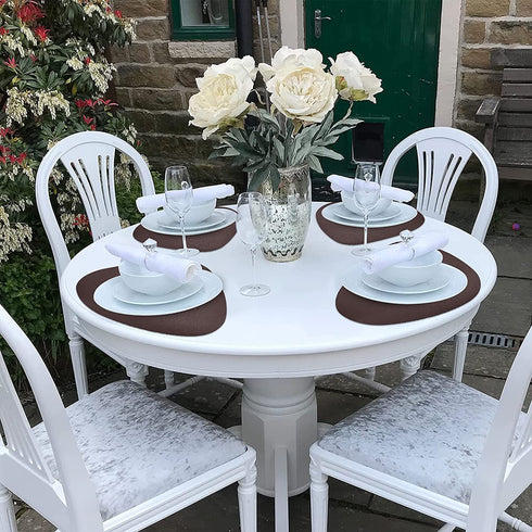 Herda Brown Placemats Set of 6 Round, Faux Leather Non Slip Place Mats Wipeable Washable Placemats, Heat Resist placemats for Round Table for Kitchen Dining Patio , Easy to Clean.