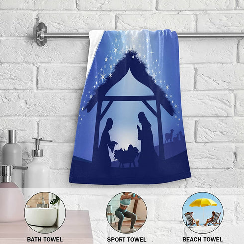 Nativity Oh Holy Night Christmas Hand Bath Towel Highly Absorbent Soft Hanging Towels Traditional Story Winter Kitchen Dish Towel Set Washcloth 2pcs