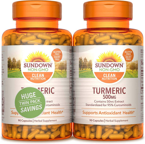 Sundown Turmeric 500mg 90 + 90 Twin Pack Herbal Supplements, 180 Count