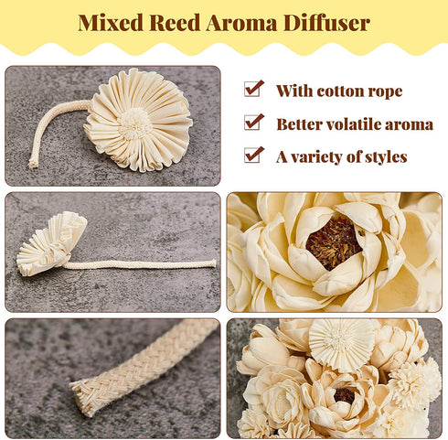 15 Pieces Diffuser Mixed Sola Flowers Natural Material Aromatherapy Reed Wood Flowers Decorative Aromatherapy Flower Placement Refill Wood Flower Diffuser with Rope for Home Fragrance