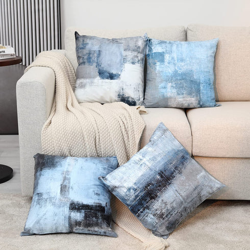 Alricc Blue Throw Pillow Cover,Pack of 4 Soft Velvet Decorative Cushion Cover for Sofa Bedroom Living Room (18X18 inch,Blue)