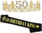 50TH Birthday Crown and Birthday King sash, 50TH Birthday Gifts for Men,Birthday Gift Idea for Him, Husband, Father, Brother Friends Party Favors.50TH Birthday Decorations